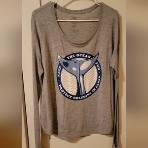 Seventy brand "Save the dolphins" gray long sleeve top